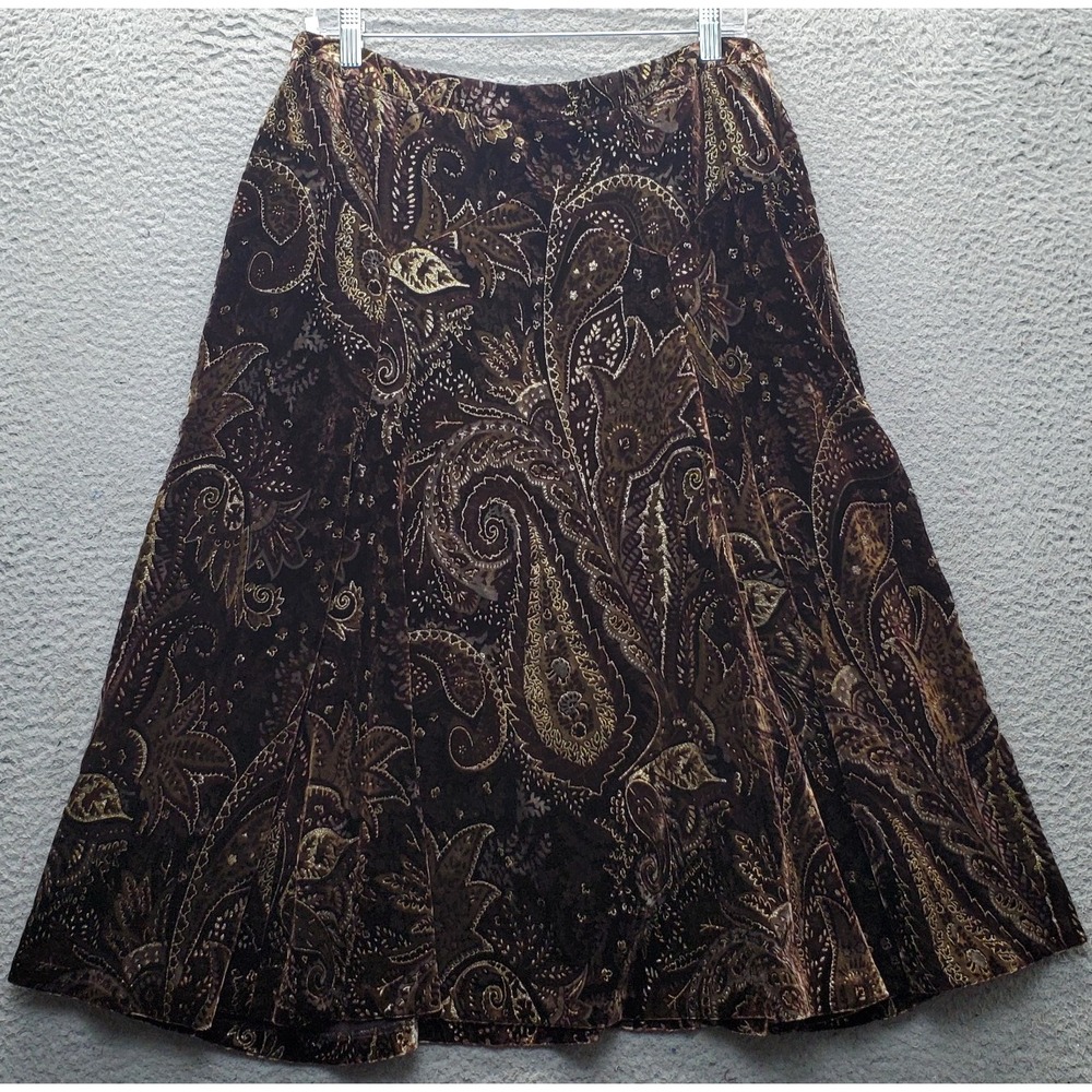 Vintage Nygård Collection A-Line Skirt Womens 14 Multi Paisley Velvet Side Zip